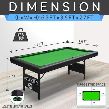 Serenelife 76'' Portable and Foldable Pool Table with Accessory Kit SLPLTB76